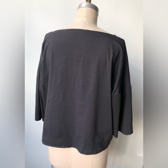 Album Di Famiglia open neck blouse. Relaxed minimalist style faded black. Small - Picture 4 of 8